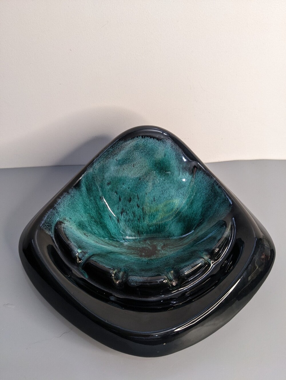 BMP Drip Glaze Ashtray Green Blue Vintage Canadian Pottery Mid Century